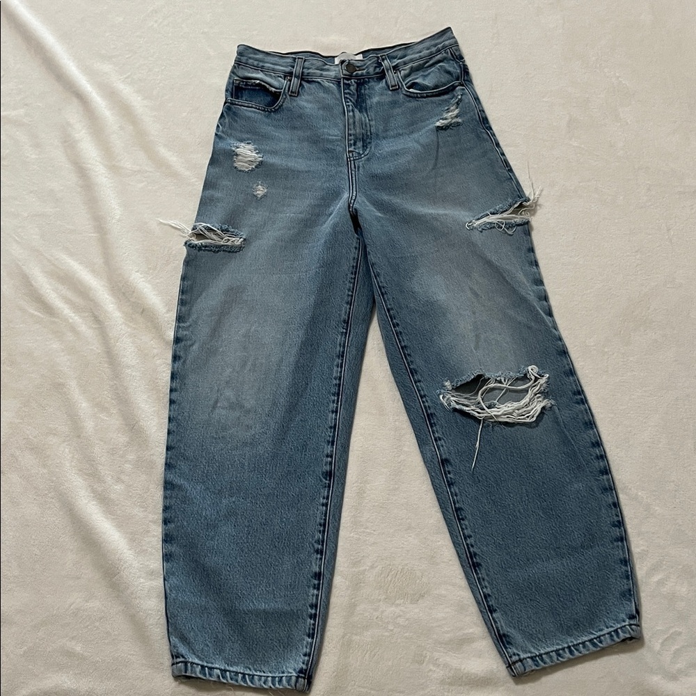 Frame Barrel High Rise Nappa Rips Distressed Cropped Jeans - Picture 5 of 15